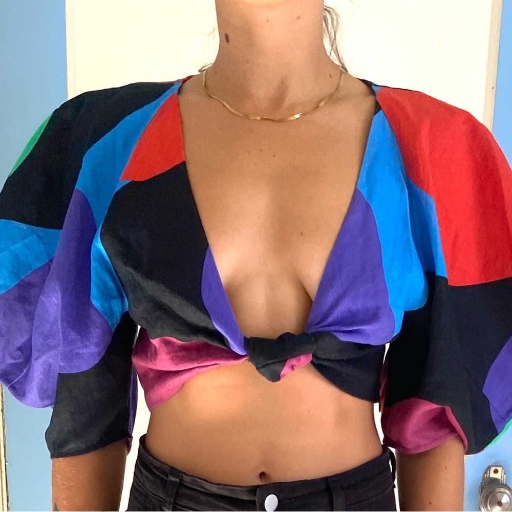 Mara Hoffman Rays Abstract Printed Twist-Front Crop Top - Size 00